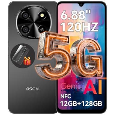 OSCAL Tiger 8 Telephone Portable 5G, 6.88'' HD+ 120Hz, Telephone Pas Cher Android 15, Unisoc T8100, 12Go+128Go/2To TF, 5000mAh/18W, 16MP+8MP, Smartphone 5G Dual SIM/NFC/OTG/Face ID/Fingerprint - Noir