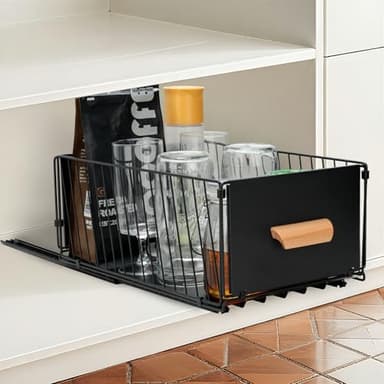 Cozary Tiroir Coulissant Cuisine, Organisateur Cuisine Extensible, Tiroir Coulissant Pliable Avec Glissières Silencieuses, Pas De Poinçonnage, Convient Pour La Cuisine(Noir,1pièce,40-65.5x24x17cm)