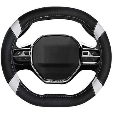 Mayco Bell Housse de Volant de Voiture en Cuir en Microfibre Couvre Volant pour Peugeot 3008 4008 5008 2016-2019 508 208 2019 e-208 (Blanc)