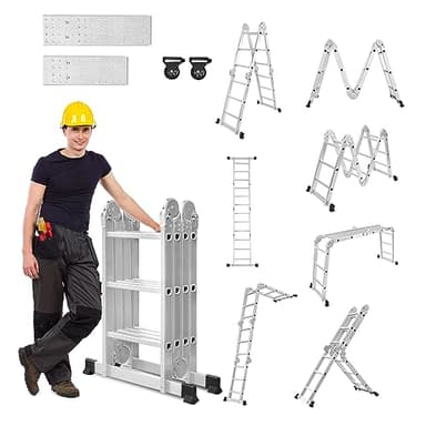 LZQ Échelle pliable multifonction 6 en 1 en aluminium 4 x 3 échelons Hauteur 340 cm Escabeau Échelle simple Échelle transformable