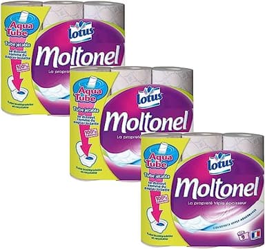 Lotus Moltonel 27 rouleaux papier toilette 3 épaisseurs doux résistante et fabrique en France - (3 X 9 rouleaux)