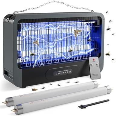 MJUM Lampe Anti Moustique Double-Face Électrique Moustique Killer,20W Destructeur de Mouches 3500V Électrique Piège à Mouches avec Minuterie et Télécommande pour Interieur,Balcon,Deux Ampoule Rechange