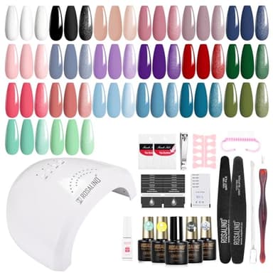 ROSALIND Kit Vernis Semi Permanent Complet, 20+4 PCS Blanc Noir Violet Rouge Vert Bleu Vernis Gel avec 48W UV/LED Lampe, Kit Ongle Gel UV Complet Cadeau pour Femmes Débutant