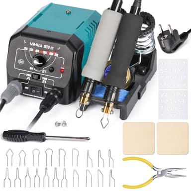 YIHUA 939-III Kit d'outils de pyrogravure Station de pyrogravure bois avec 2 stylos de pyrographique (type fil-pointe) avec 20 embouts de pyrogravure 2 bois de pyrographique (EU PLUG)