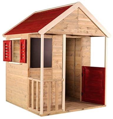 Wendi Toys M5R – Maison de Jeu en Bois pour Enfants avec Volets et Tableau, 120 x 120 x 155 cm, Rouge – Cabane extérieure Durable pour Enfants 3–7 Ans, Bois certifié FSC pour Jardin