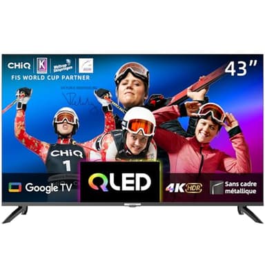 CHIQ 43 Pouces 4K QLED Smart TV, UHD Wide Color Gamut avec HDR, Chromecast intégré, Dolby Audio, DBX-TV, Bluetooth 5.0, Wi-FI Double Bande, U43QM8E Modèle 2023