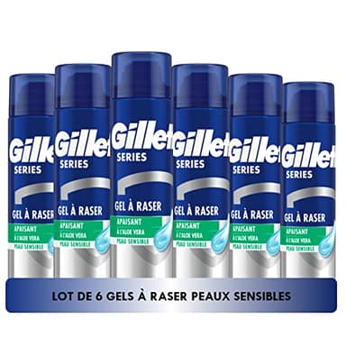 Gillette Series Gel À Raser Apaisant À L’aloe Vera, Pour Les Peaux Sensibles, Protection Complète Contre Les Irritations, 6x200ml