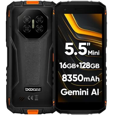 DOOGEE Mini Smartphone Incassable Fire 3 Pro, 5,5" HD+, Format Compact+Prise en Main Facile, 16Go+128Go, Batterie Longue Durée 8350mAh, IA Gemini, 16MP+8MP, Téléphone Renforcé IP68, GPS NFC Orange