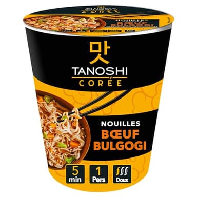 TANOSHI - Cup Nouilles Instantanées Saveur Boeuf Bulgogi - Nouilles coréennes Instantanées - 1 Personne - 65 g