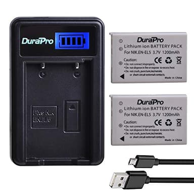 DuraPro Lot de 2 batteries EN-EL5 EN EL5 + chargeur LCD USB pour batterie Nikon EN-EL5 ; appareils photo Nikon Coolpix P530, P520, P510, P100, P500, P5100, P5000, P6000, P90, P80