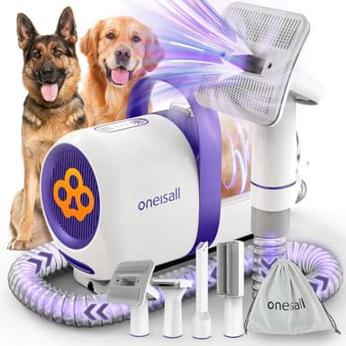 oneisall Aspirateur pour Chiens avec Brosse,Puissance d'aspiration élevée Brosse pour Chiens aspirateur avec 12000 Pa,Aspire 99.99% des Poils d'animaux (1,5L) avec 4 Accessoires d'entretien(Pourpre)