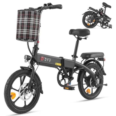 DYU Vélo Électrique, 16" Vélo Électrique Pliant, Batterie 36V 7,5Ah, Bike Electrique Urbain, Moteur 250W, Écran LED, Panier Avant, Système de Freinage à Disques, pour Adultes et Adolescents