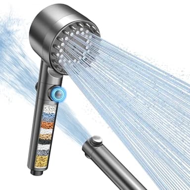 FEELSO Pommeau de Douche Anti Calcaire avec Filtre à 15 Couches, 3+1 Types de Jets Pommeau Douche Haute Pression,Douchette Douche avec Stop Eau, Economie Deau