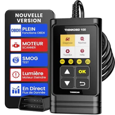 thinkcar OBD 100 Scanner Auto Diagnostic OBD2 / EOBD/Can pour Lire et Effacer Les Codes d’Erreur du Moteur, Testeur d'EVAP et de Capteur d'O2 avec Recherche de Définition de Code Adapté Gris (Gris)