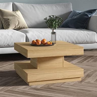 Frdhee Table Basse Relevable Extensible, Table Basse Marron Clair 60x60x35 cm MDF pour Salon, Bureau, Chambre