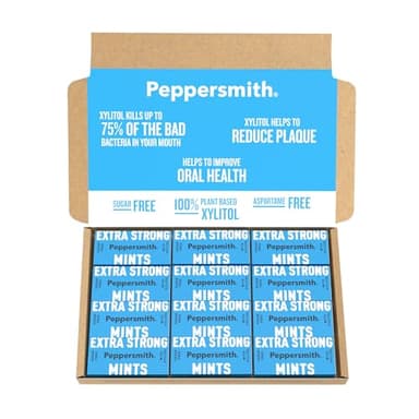 Peppersmith 100% Xylitol Mints, Eucalyptus and Fine English Peppermint, 15 g (Box of 12, Total 300 Mints)