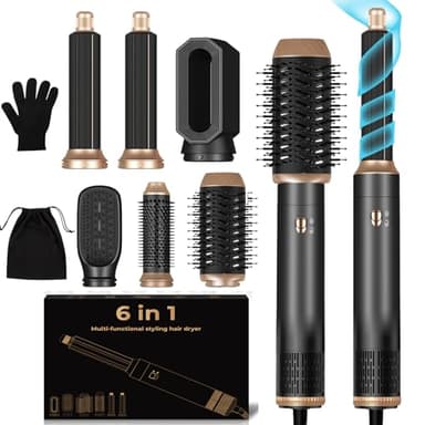 Air Styler Seche Cheveux 6 en 1, 1000w Brosse Soufflante Hair Styler,Brosse de Sèche - Cheveux Multifonction,Pour Cheveux Bouclés et Lissés,Température Vitesse du vent Réglable