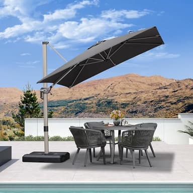 PURPLE LEAF Parasol Déporté 2,5 x 2,5 m Carré, Toit à Rotatif 360°, Protection UPF 50+, Parasol De Jardin Extérieur avec Poteau Champagne Suspendu en Aluminium, Pour Piscine, Terrasse, Gris acier