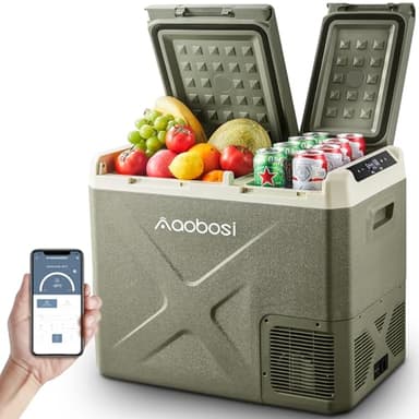 AAOBOSI Glaciere Electrique 40L,Glacière à Compresseur, Glaciere Electrique 12v 220v, Glaciere Electrique Double Zone, Connexion APP, pour Voiture, Camion, Bateau, Camping-Car et Camping