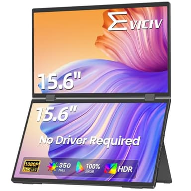 EVICIV Moniteur Portable Double 15,6 Pouces Écran Extension FHD IPS 1200:1 Connexion à Deux Appareils, 360° Triple Écran Pliable pour Laptop PC Phone Game Console Télétravail, Bureau et Voyage