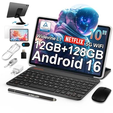 TECLAST P30T Tablette Tactile 10 Pouces Android 16 Tablette 10-Accessoire, 12Go RAM+128Go ROM(4To TF), 2GHz Octa-Core, Tablet avec Clavier+étui+Stylet+écouteurs, 5G WiFi/Widevine L1/6000mAh/GPS [2026]