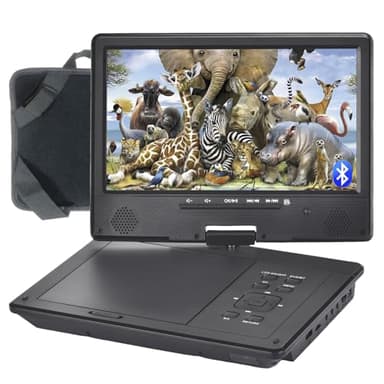 YOOHOO Lecteur DVD Portable Bluetooth 12,5" avec écran pivotant de 10,5" pour Voiture pour Enfants, la Batterie Rechargeable, Gratuit dans Toutes Les régions, Lecture directe Tous Les formats MKV/MP4