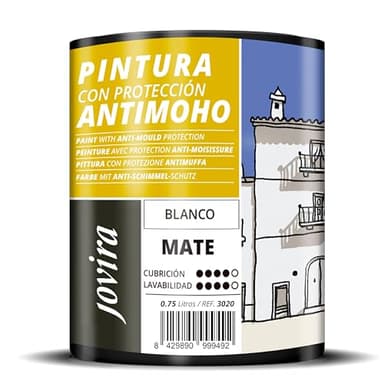JOVIRA PINTURAS Peinture Anti-Moisissures, prévient les moisissures, résiste à l'apparition de moisissures sur les murs, aspect mat Blanc (750 Mililitres, Blanc)