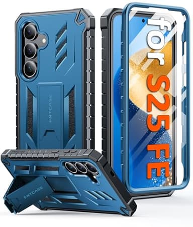 FNTCASE Coque pour Samsung Galaxy S25-FE : coque de protection de qualité militaire anti-chute avec béquille | TPU mat texturé robuste résistant aux chocs | Coque de protection robuste pour téléphone