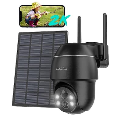 COOAU Caméra de surveillance extérieure solaire - Caméra de surveillance extérieure - 2K PTZ 355°/90° sans fil WiFi IP Caméra d'extérieur avec détecteur de mouvement intelligent | Vision nocturne