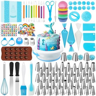 AZOMKER Kit Patisserie, Plateau Tournant Patisserie, Poche a Douille Patisserie, Ustensiles à Pâtisserie, Kit Patisserie Professionnel, Accessoire Patisserie (290 Pièces)