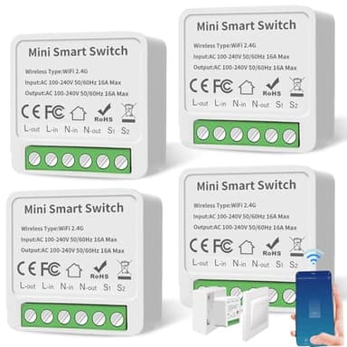 Lot de 4 modules d'interrupteur intelligents 1 voie - Compatible avec Smart Life - Mini modules DIY - Interrupteur intelligent - Interrupteur WiFi - Compatible avec Tuya, Alexa Echo, Google Home