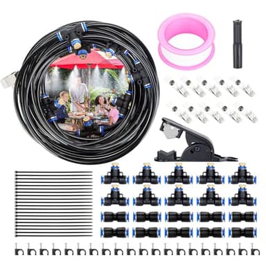 AGPTEK 10m Kit d’Irrigation système de brumisation avec 10 Buses de Brume avec Joint en T, 74pcs système de Refroidissement extérieur par Brume, brumisateur pour terrasse, Jardin