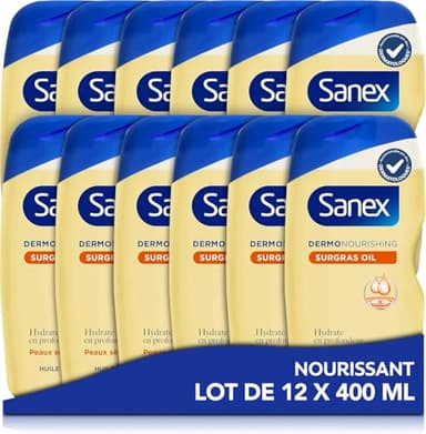 SANEX - Dermo Nourrissante Surgras Huile Douche Corps - Pour Toute La Famille* - Développée Avec Des Dermatologues - Hydrate La Peau Sèche & Protège - Rend La Peau Plus Résistante - 400mL x12