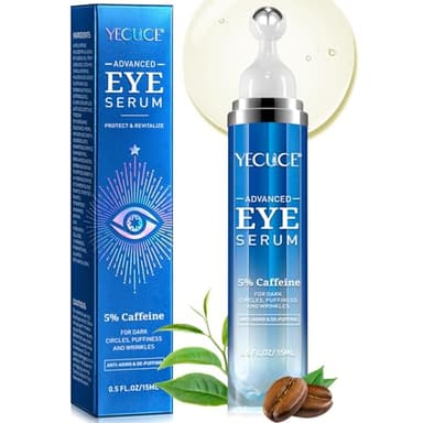 Sérum pour yeux contre cernes et poches - Crème anti-âge pour yeux avec 5% caféine, rétinol, acide hyaluronique, crème pour traitement des poches sous yeux avec bille de massage à 360° pour yeux