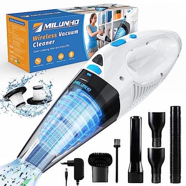 Milunho Aspirateur à Main, aspirateur de Voiture Puissant 8500Pa, Portable et léger Mini aspirateur Voiture sans Fil, avec 2000mAh*3 Batterie Et Lampe LED aspirateur pour Maison Voiture Bureau Table