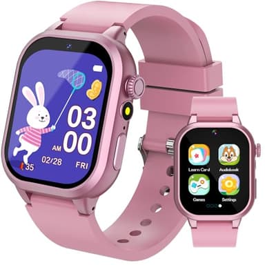 Montre Connectée Enfant 32 Jeux,Montre Intelligente Enfant avec HD Caméra Livres Audio&Cartes d'étude,Suivi des Habitudes,3 Sportifs Podomètre Réveil Mode Scolaire,Cadeaux d'anniversaire(Rose-32 Jeux)
