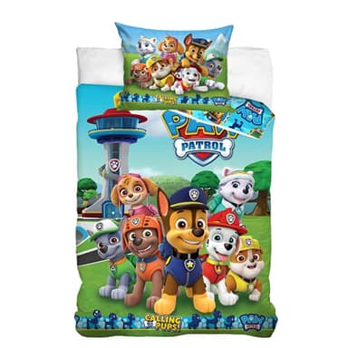 Paw Patrol Parure de lit 100 x 135 cm, 40 x 60 cm, en Coton, 2 pièces, 1 taie d'oreiller 40 x 60 cm, 1 Housse de Couette 100 x 135 cm - Pat Patrouille