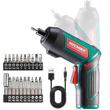 HYCHIKA Visseuse Sans Fil 6 Nm, Visseuse Devisseuse Sans Fil 2000mAh 3.6V avec 20 Accessoires, Lampe LED, Mandrin Magnétique, Câble de Chargement USB