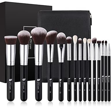DUcare Pinceaux Maquillage Professionnel 15PCS Pinceaux Maquillages avec Sac de Rangement Noir Fibres Synthétiques Souples Set Pinceaux Maquillage Pinceau Fond de Teint Blush Anti-cernes