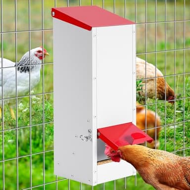 MUYIRTED Mangeoire Poules Anti Nuisible 3kg, Distributeur de Nourriture pour Poules Automatique, Anti Pluie, Suspendue, Alimentation Métal pour Exterieur