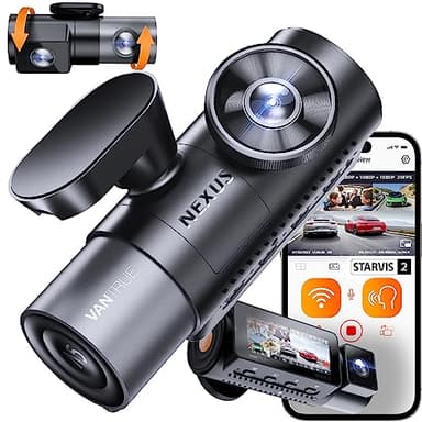 VANTRUE N5 4-Canaux Dashcam 2.7K+3x1080P HDR, 360 degrés STARVIS 2 Camera Voiture Avant Arriere, 5GHz WiFi GPS Caméra Embarquée Infrarouge, Contrôle Vocale Français 24h. Mode Parking Tampon, Max 512G