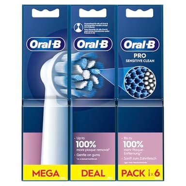 Oral-B Pro Sensitive Clean Lot de 6 têtes de brosse à dents électrique en forme de X et poils extra doux pour un brossage en douceur et un retrait de la plaque dentaire Blanc