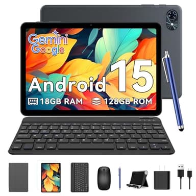 TABWEE T80 Android 15 Tablette Tactile -18 Go+ 128 Go(2To TF), Tablette 10 Pouces, 6000 mAh, 5MP+2MP, Gemini AI, 5G WiFi, GPS, Tablette avec Clavier, Souris, Etui, Stylet