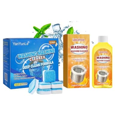12x Nettoyant Lave Linge Pastille + 100ml Nettoyant Machine à Laver Liquide,Washing Machine Cleaner,Nettoyage Profond Tout,Élimine les Odeurs, la Saleté et les Accumulations