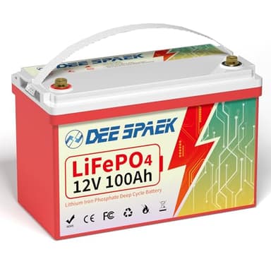 DEESPAEK Batterie au lithium 12V 100Ah, LifePO4 Batteries à décharge profonde avec 100A BMS, 4000+ Cycles, pour énergie solaire, applications hors réseau, marine, camping-car, caravan