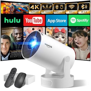 [Apps intégrées & 2025 Upgraded] Vidéoprojecteur avec WiFi 6 et Bluetooth 5.4 Mini Projecteur Supporte 4K 1080P Auto Keystone Rotation 180° Compatibile avec HDMI/TV Stick/Memory Stick/Laptop, Blanc
