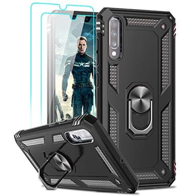LeYi Coque Samsung Galaxy A70/ A70S [2×Verre Trempé] 360 degrés Anneau Support, Militaire Double Renforcée Défense Bumper Silicone Antichoc Armure Protection Housse Etui pour Samsung A70/A70S Noir