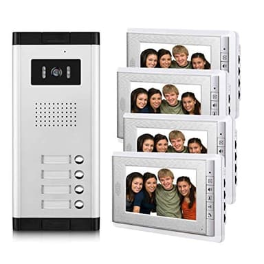 AMOCAM Système d'interphone vidéo d'appartement, 4 kits de sonnette vidéo domestique, moniteur filaire de 7 pouces, surveillance extérieure de caméra infrarouge, déverrouillage d'identité, interphone