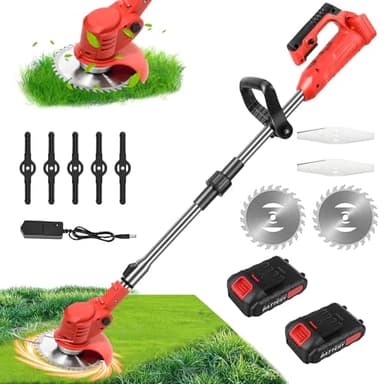 Debroussailleuse Electrique sans Fil, Coupe Bordure sans Fil avec Batterie, avec 3 Types De Lames, 21V Coupe-Herbe sans Fil, Rétractable Léger pour la Coupe de Jardin Pelouses Terres (2 Batteries)