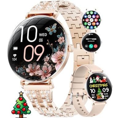 LIGE 2025 Montre Connectée Femme,1,43'' AMOLED Smartwatch avec 2 Bracelets/Appel/Fonction Féminine/Fréquence Cardiaque, Etanche IP68 110+ Sportifs pour Android iOS